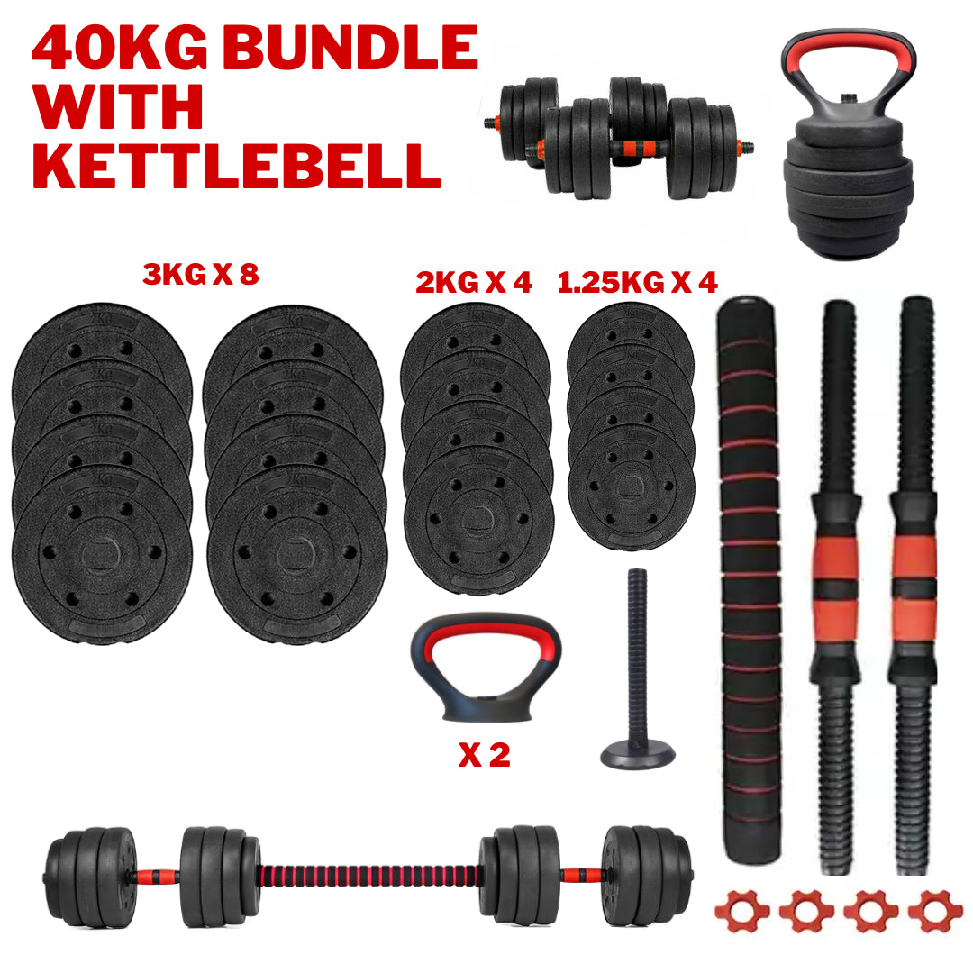 20Kg/30Kg/40Kg Adjustable Dumbbell & Barbell Set