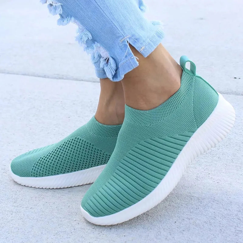 Women Shoes Knitting Sock Sneakers Women Spring Summer Slip on Flat Shoes Women plus Size Loafers Flats Walking Krasovki Famela