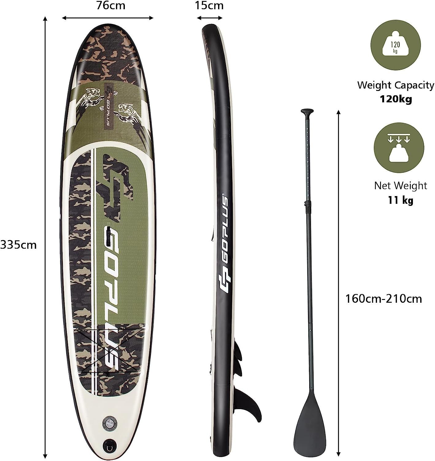 11 Feet Inflatable Stand up Paddle Board with Hand Pump