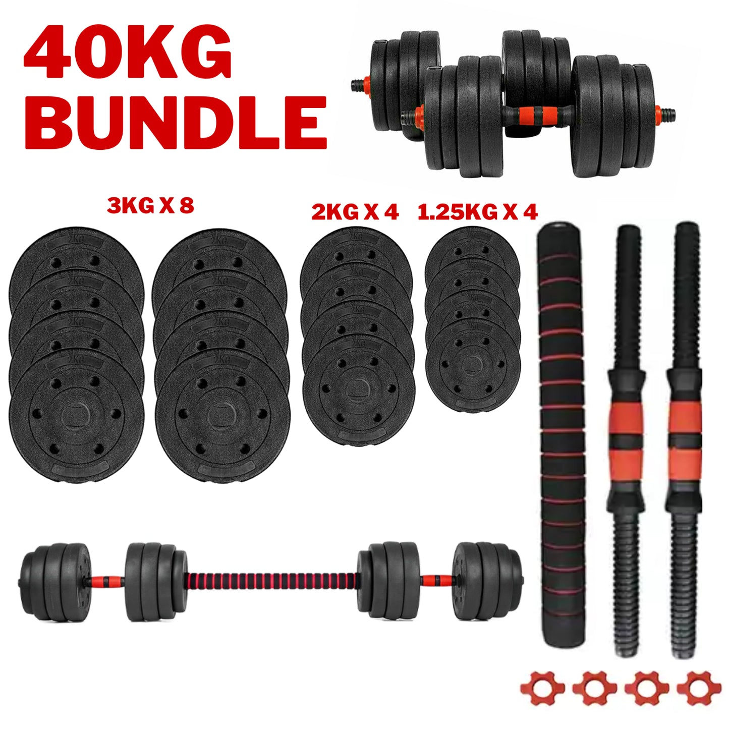 20Kg/30Kg/40Kg Adjustable Dumbbell & Barbell Set