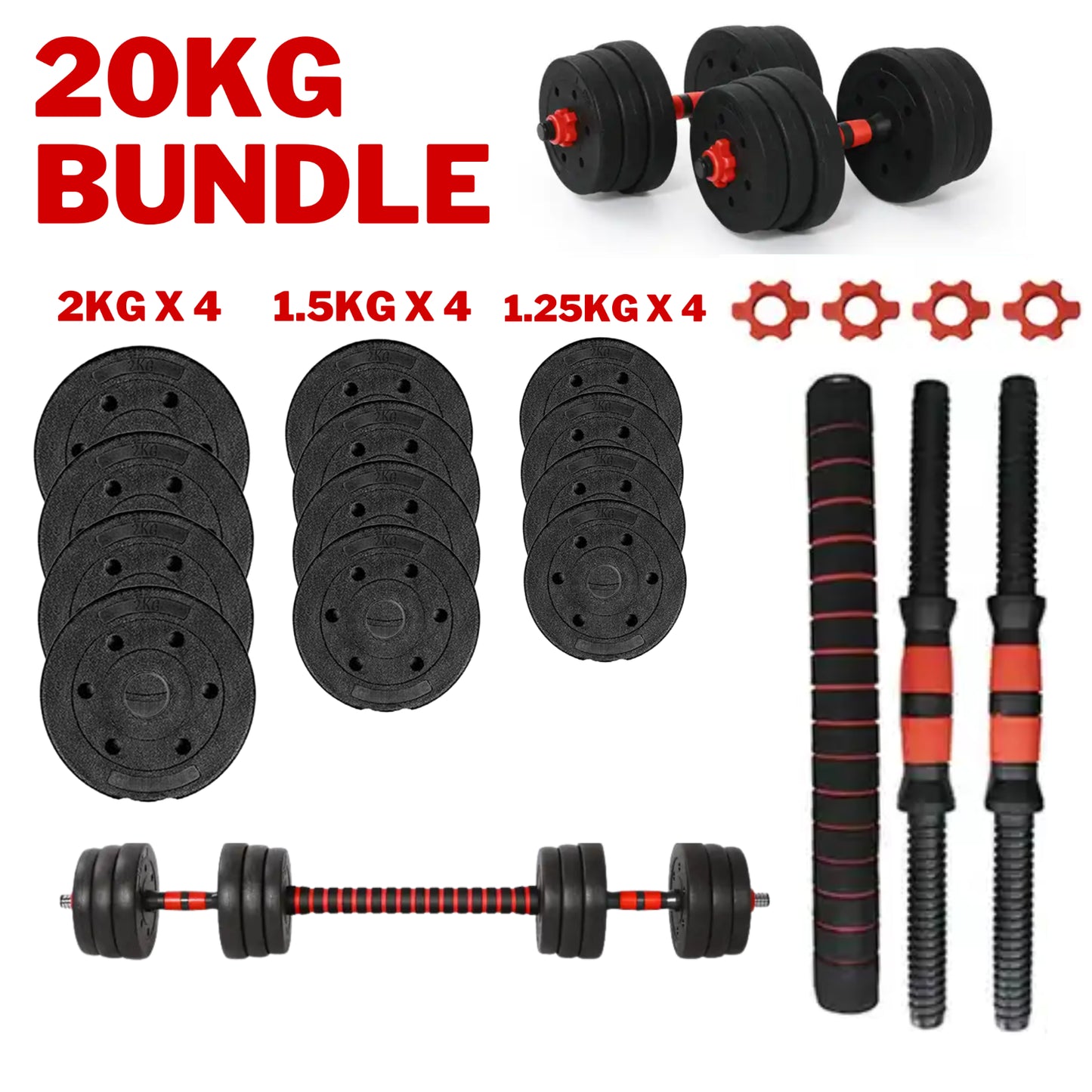 20Kg/30Kg/40Kg Adjustable Dumbbell & Barbell Set