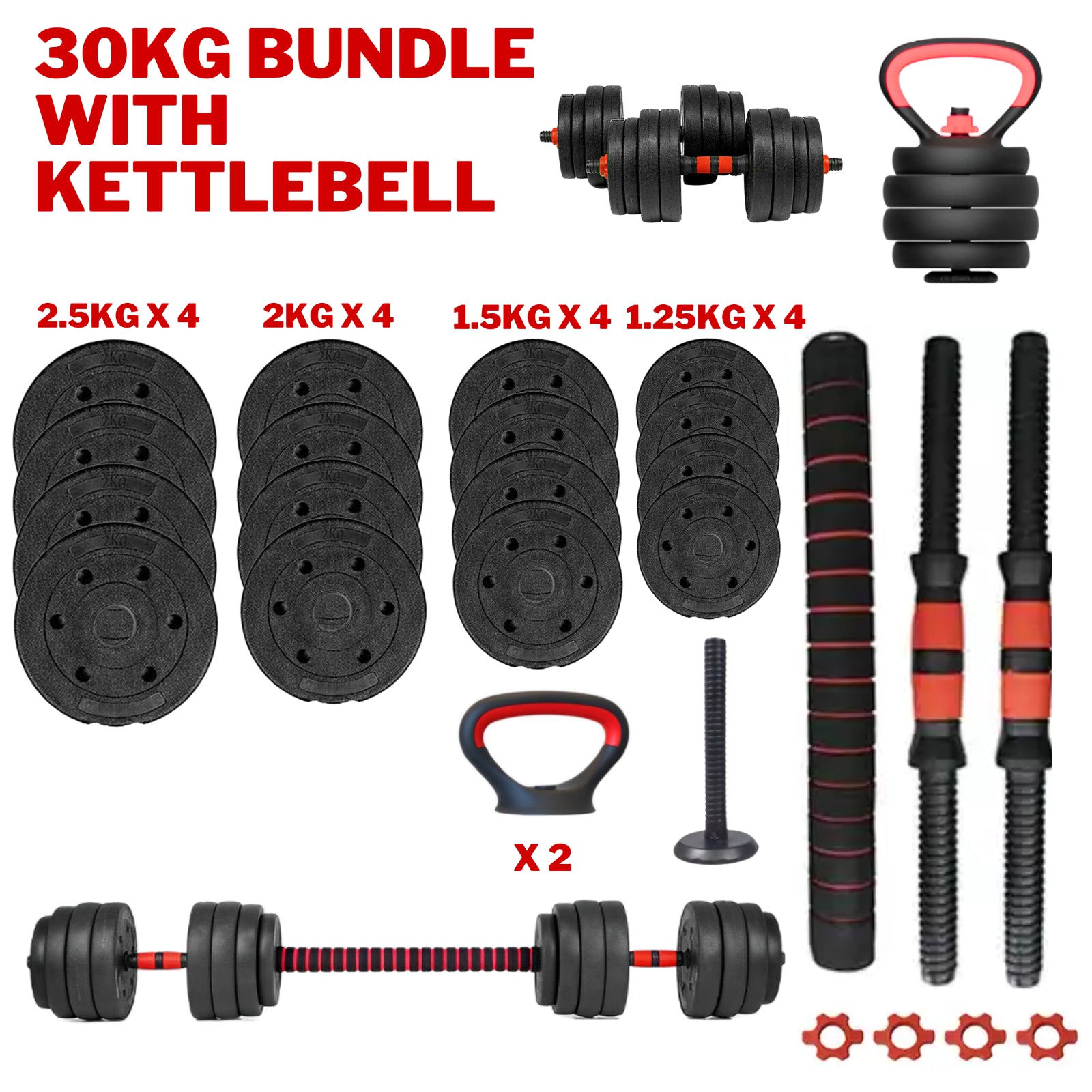 20Kg/30Kg/40Kg Adjustable Dumbbell & Barbell Set