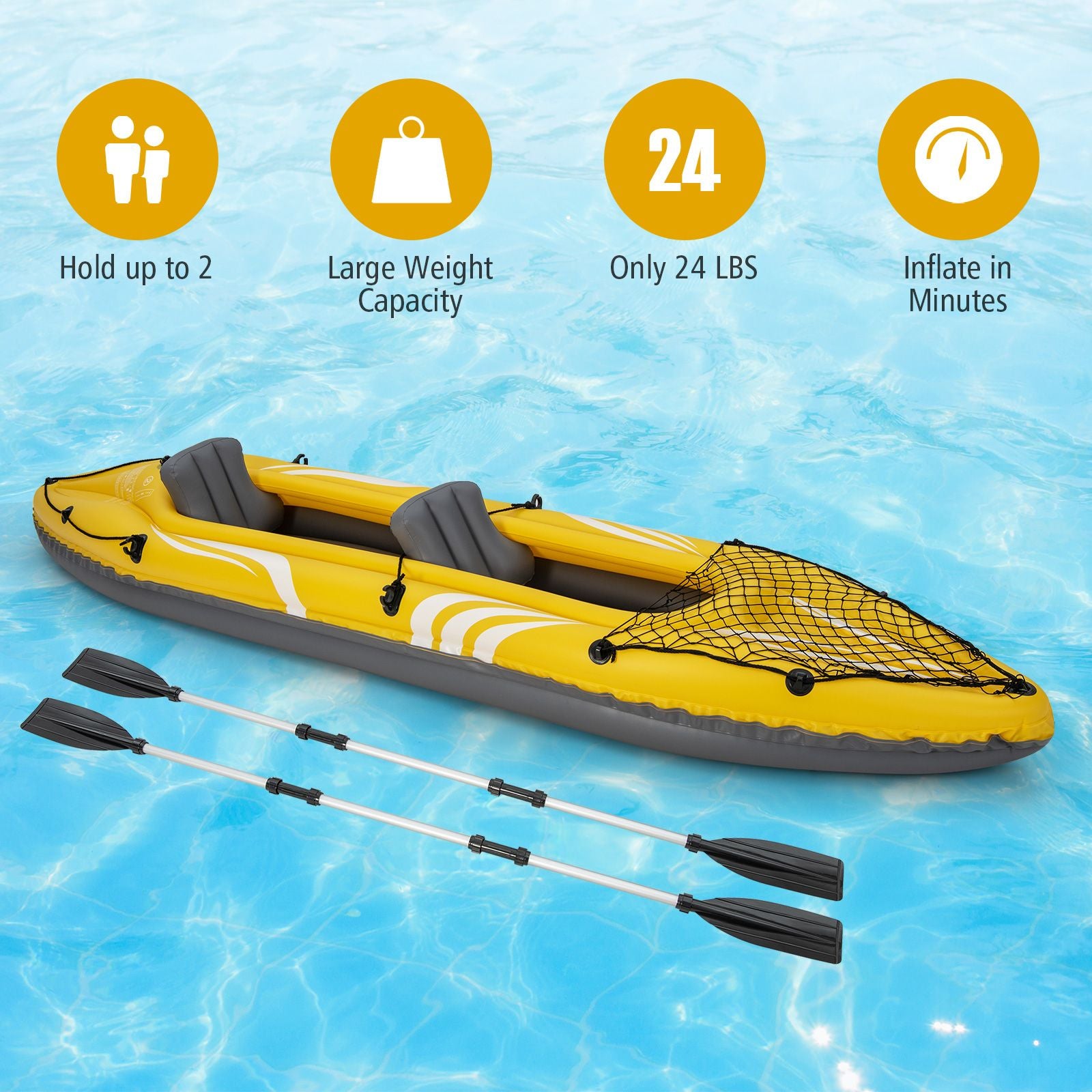 2-Person Inflatable Kayak Set with Removable Seats and Aluminum Oars