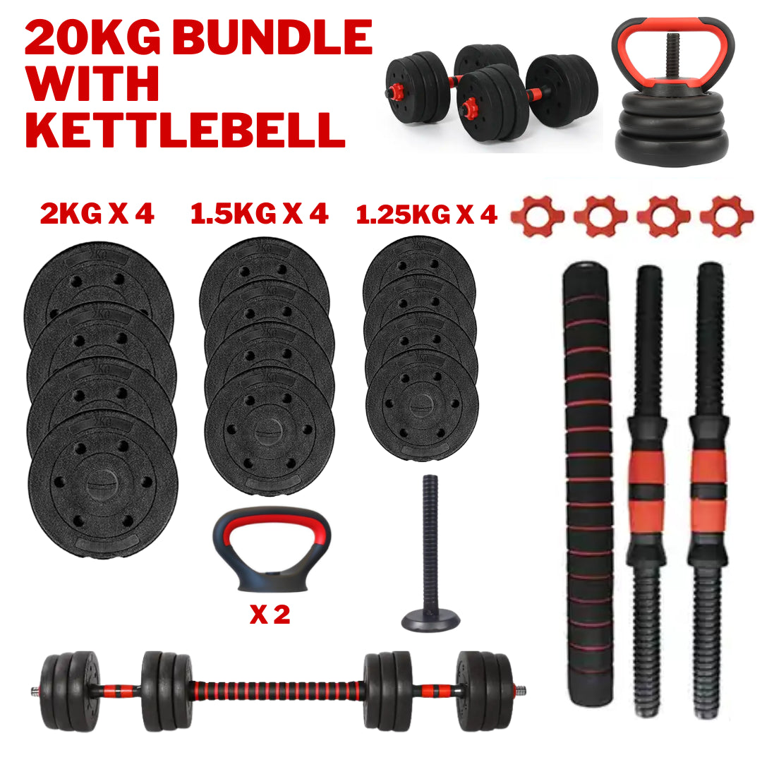 20Kg/30Kg/40Kg Adjustable Dumbbell & Barbell Set